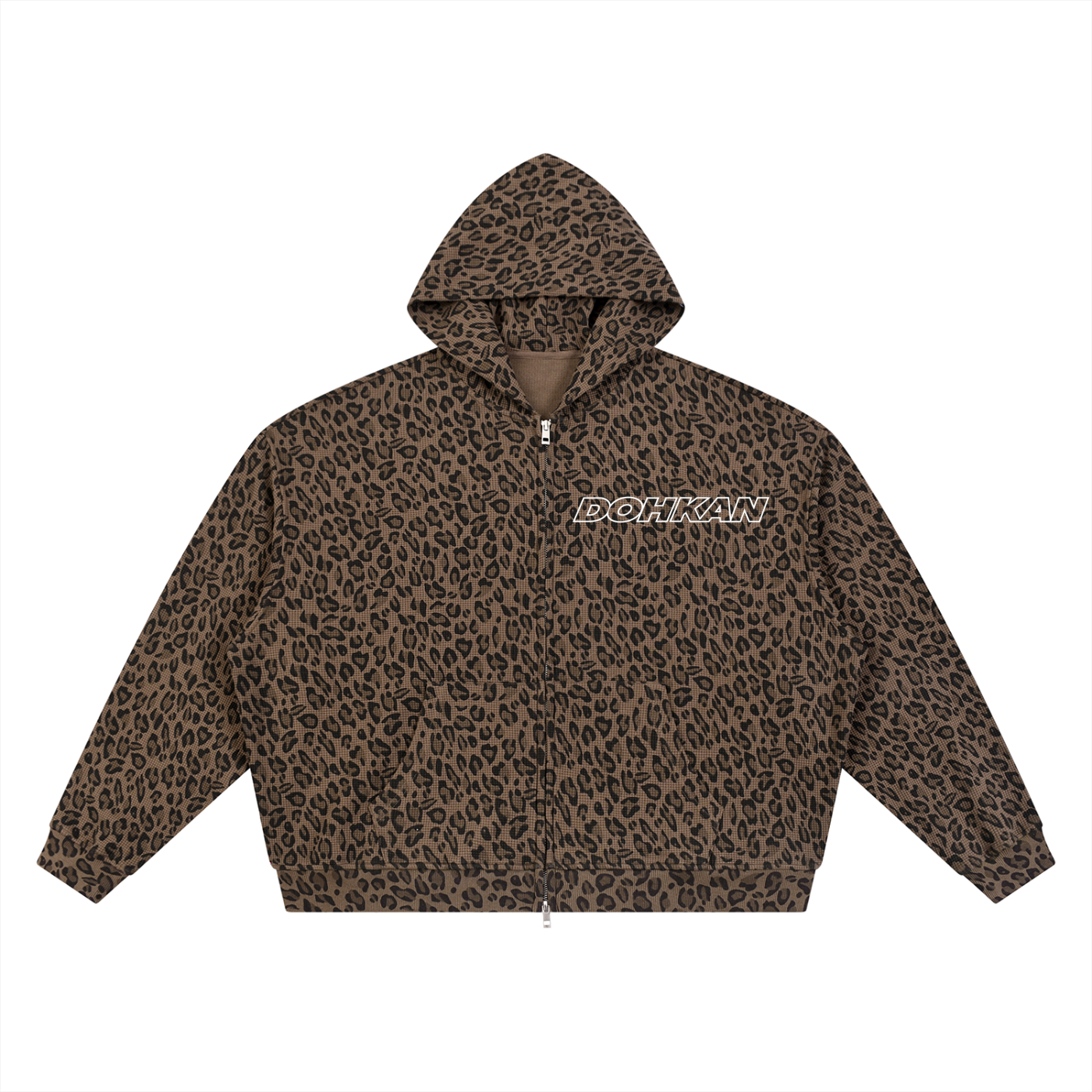 Unisex Leopard Print Waffle Full Zip Hoodie