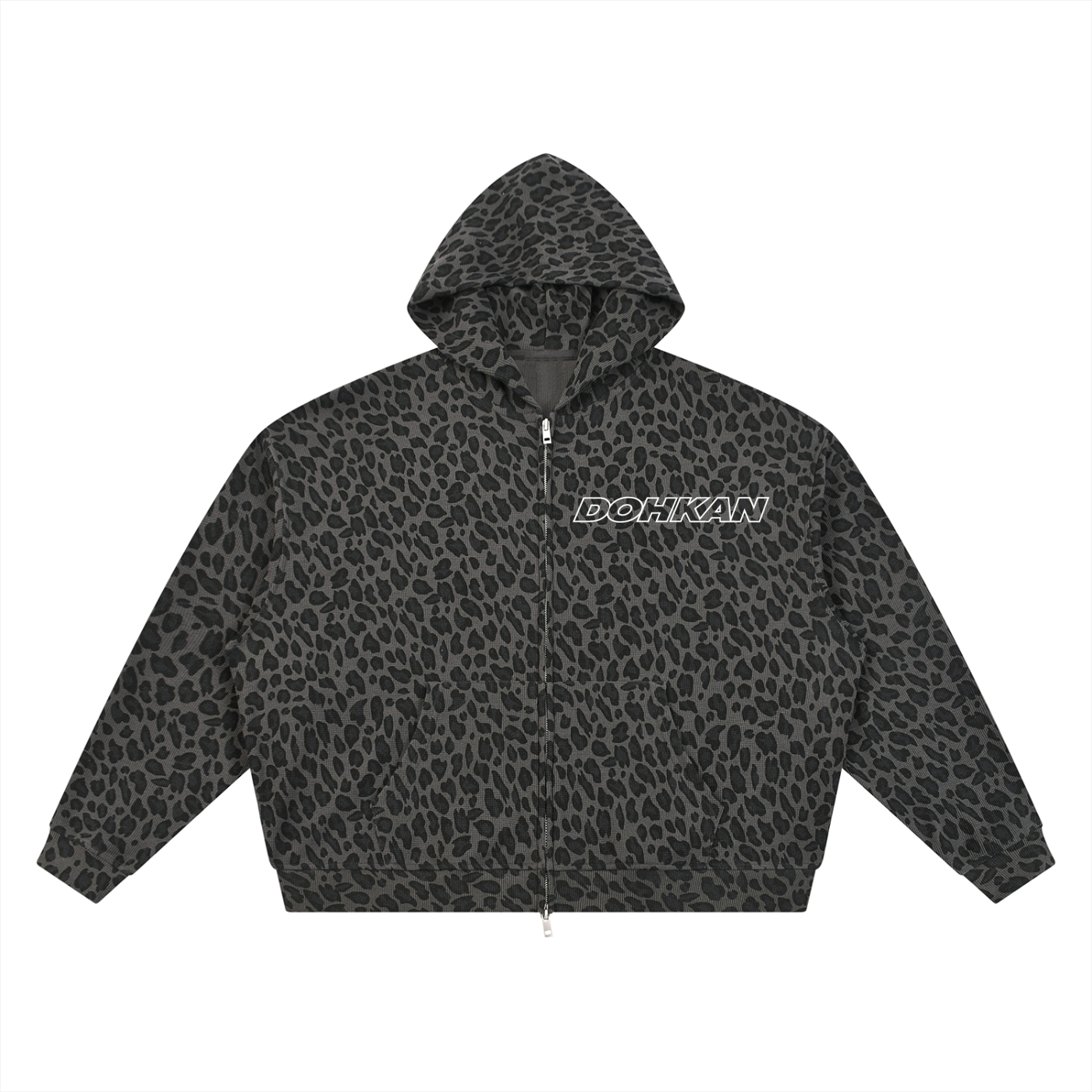 Unisex Leopard Print Waffle Full Zip Hoodie